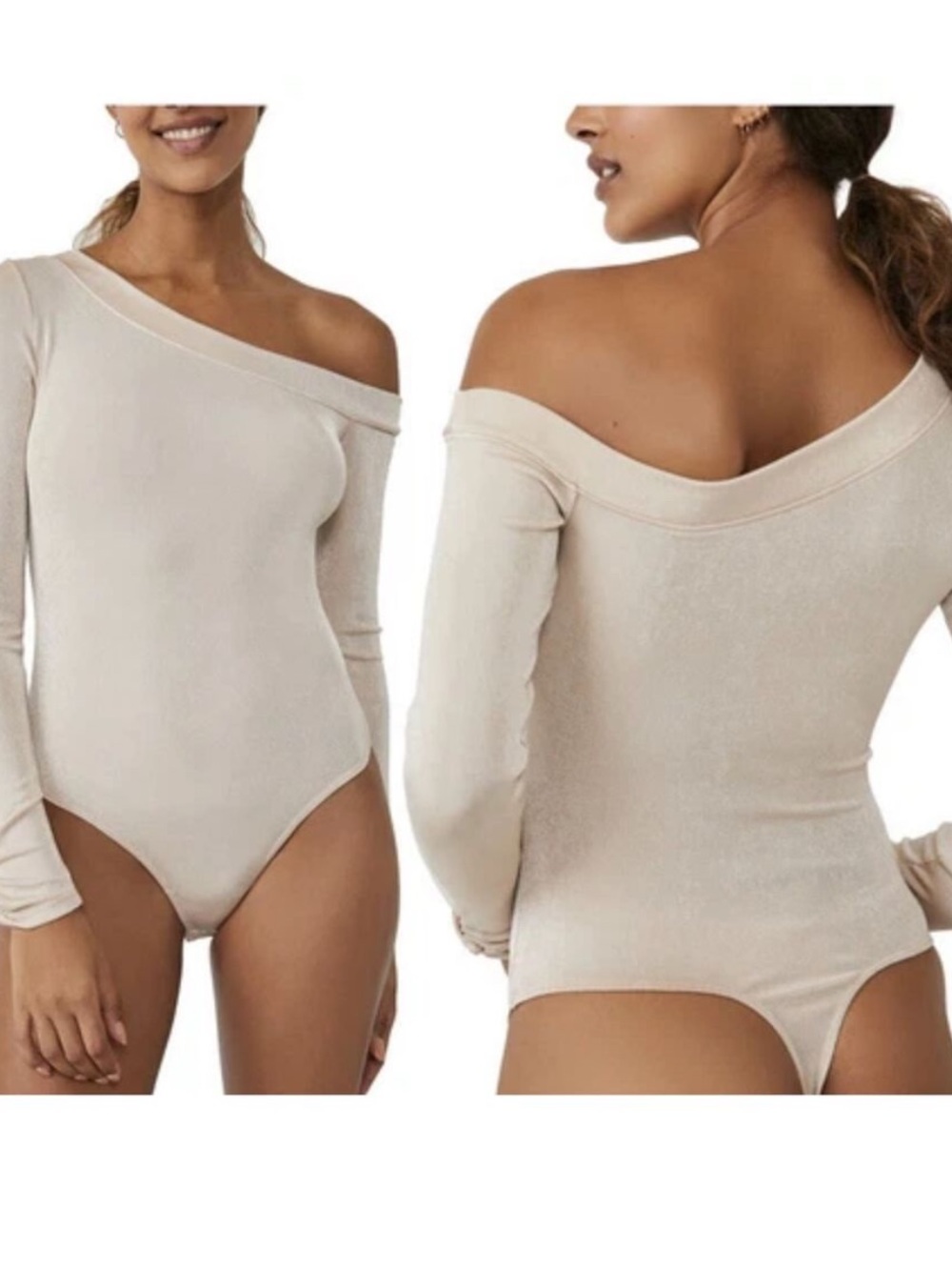 Free People Intimately That One Hot One Gold Shimmer Thong Bodysuit Sz L